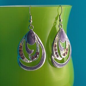 Mauve/silver with purple crystal drop earrings